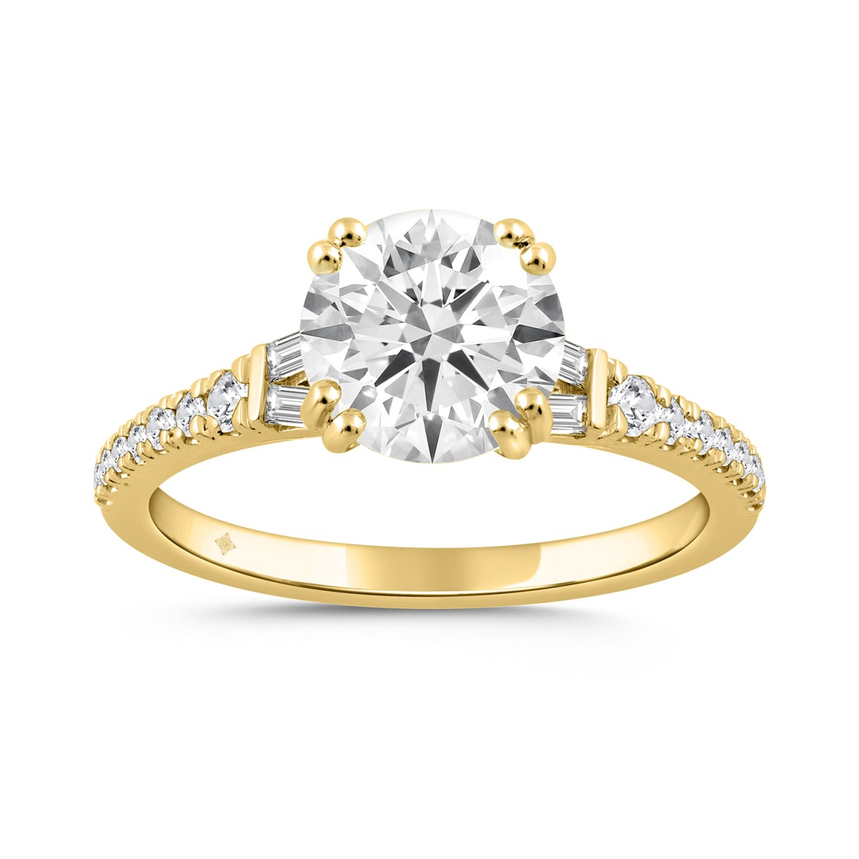 14K YELLOW GOLD 2 1/4CT ROUND/BAGUETTE DIAMOND LADIES RING (CENTER STONE ROUND DIAMOND 2CT) 1 14K YELLOW GOLD 2 1/4CT ROUND/BAGUETTE DIAMOND LADIES RING (CENTER STONE ROUND DIAMOND 2CT) - Image 1