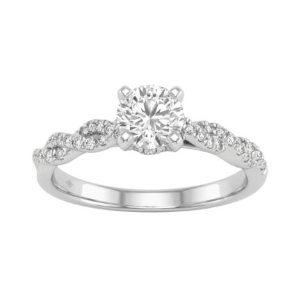 1 1/2Ct Round Lab-Grown Diamond Engagement Ring In 14K White Gold Ladies Bridal Ring 3/4Ct Round Center Stone (Color F-G -Clarity Vs1/Vs2)