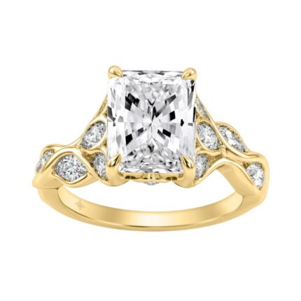 14K Yellow Gold Radiant Cut Diamond Ring 4 1/5Ct With Marquise Side Stones Ladies Engagement Ring 3Ct Radiant Center Stone (Color F-G -Clarity Vs1/Vs