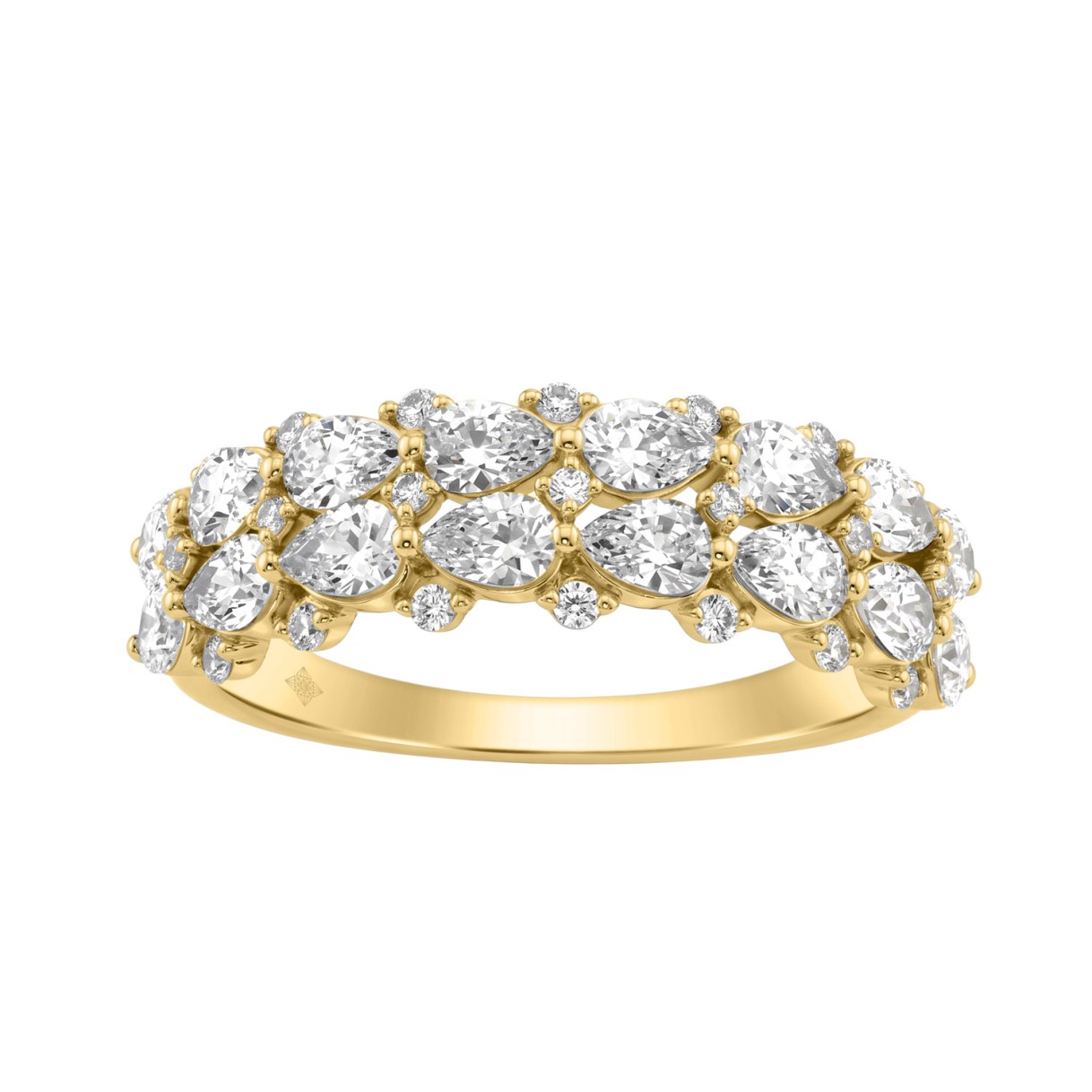 Elegant 14K Yellow Gold 1 3/4Ct Lab Grown Diamond Fashion Ring Alternating Round & Pear Stones, Women Fashion Jewelry (Color F-G -Clarity Vs1/Vs2) 1 Elegant 14K Yellow Gold 1 3/4Ct Lab Grown Diamond Fashion Ring Alternating Round & Pear Stones, Women Fashion Jewelry (Color F-G -Clarity Vs1/Vs2) - Image 1