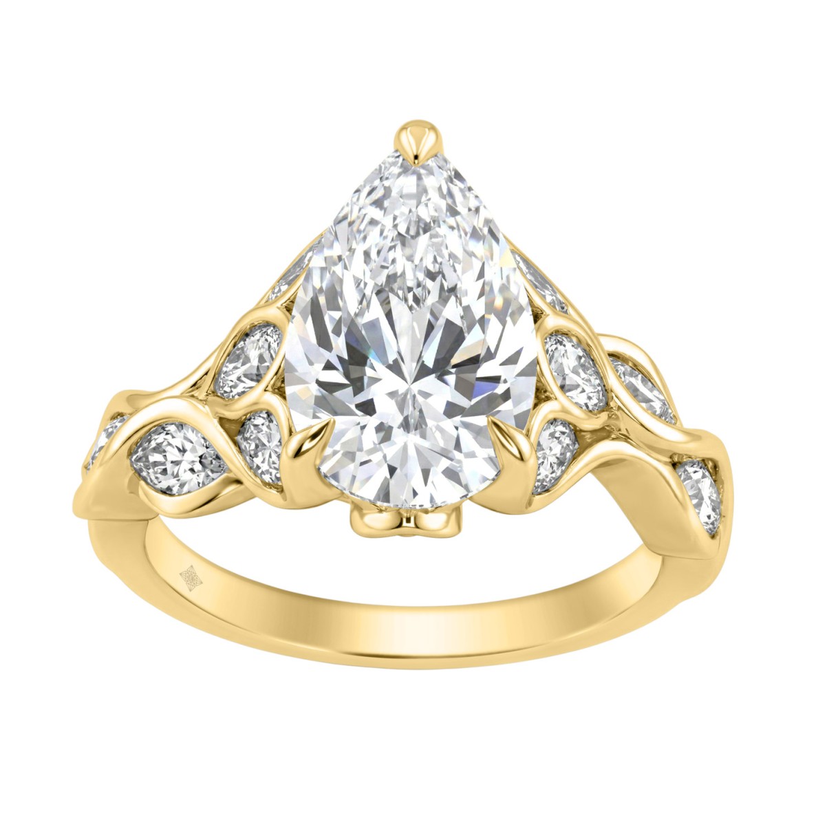 Elegant 14K Yellow Gold 4 1/5Ct Diamond Ring Round, Pear & Marquise With Marquise Side Stones, Women Fashion Ring 3Ct Pear Center Stone (Color F-G -Cl 1 Elegant 14K Yellow Gold 4 1/5Ct Diamond Ring Round, Pear & Marquise With Marquise Side Stones, Women Fashion Ring 3Ct Pear Center Stone (Color F-G -Cl - Image 1