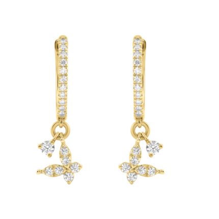 Fashion 10K Yellow` Gold 1/3Ct Ladies Hoop Earrings With Diamonds Butterfly Bliss Design For Ladies