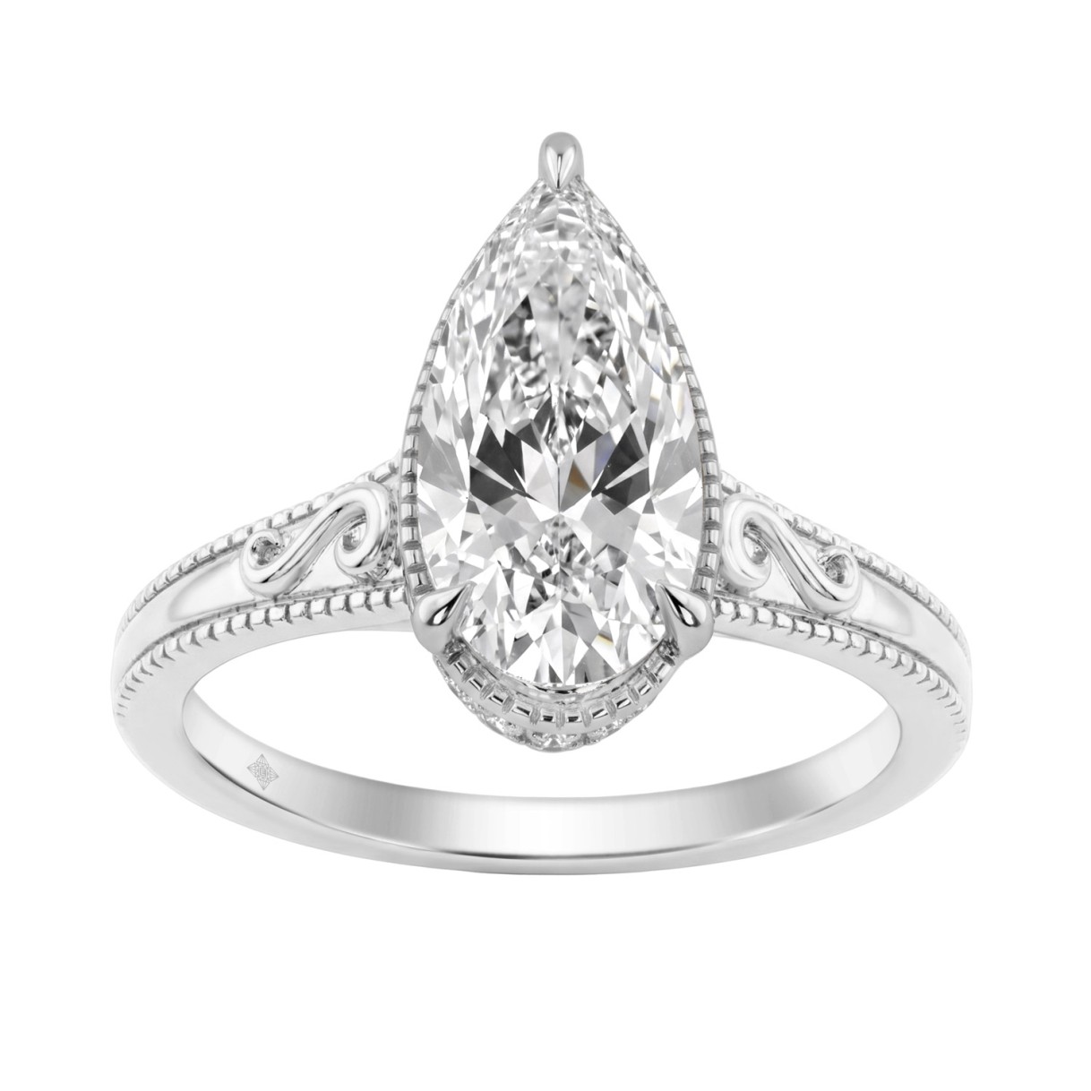 LADIES 14K White Gold 2 1/6Ct Diamond Engagement Ring Elongated Pear Cut Center With Round Side Stones, Elegant Fine Ring 2Ct Pear Center Stone (Color 1 LADIES 14K White Gold 2 1/6Ct Diamond Engagement Ring Elongated Pear Cut Center With Round Side Stones, Elegant Fine Ring 2Ct Pear Center Stone (Color - Image 1