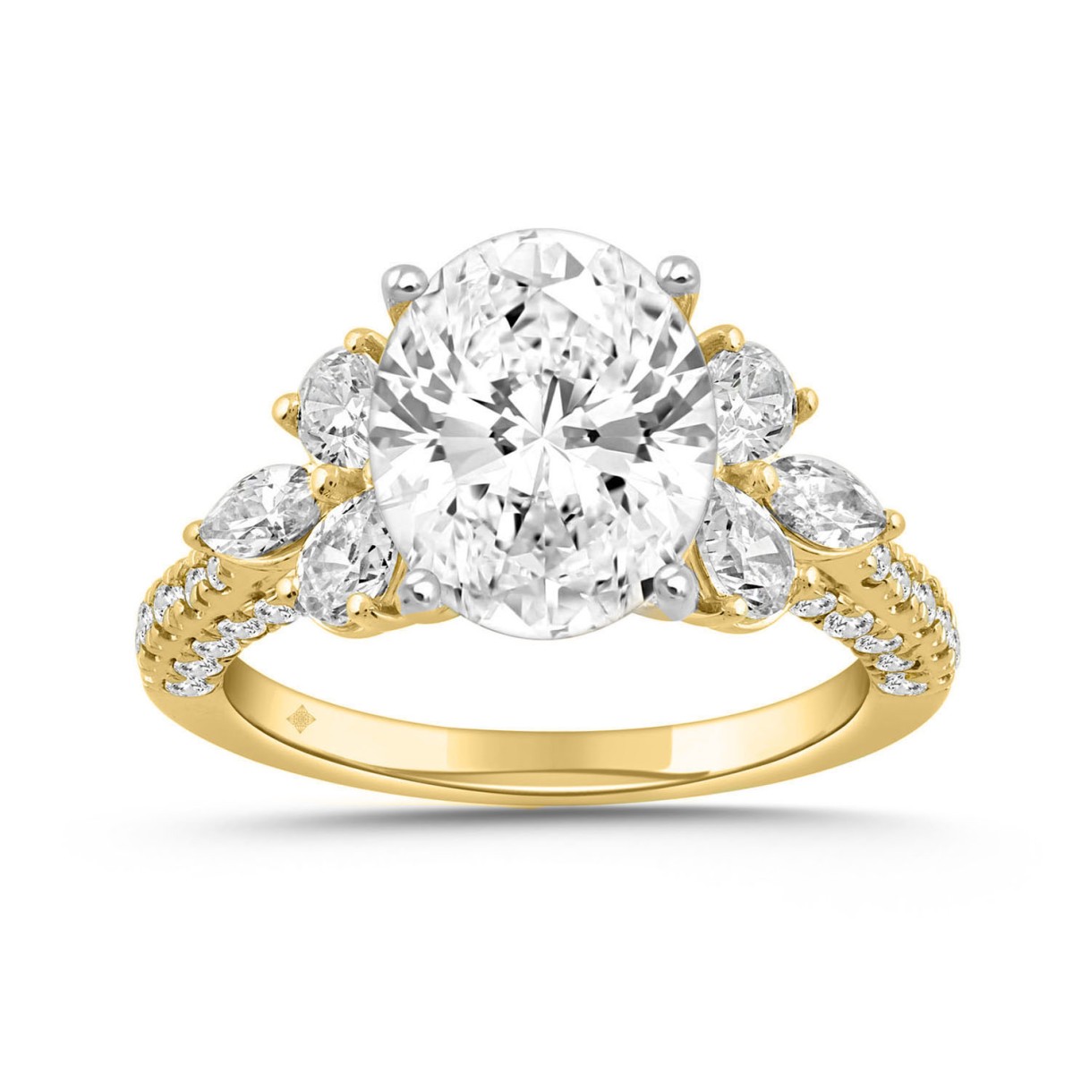 LADIES RING 4 1/3CT ROUND/PEAR/OVAL/MARQUISE DIAMOND 14K YELLOW GOLD (CENTER STONE OVAL DIAMOND 3.00CT) 1 LADIES RING 4 1/3CT ROUND/PEAR/OVAL/MARQUISE DIAMOND 14K YELLOW GOLD (CENTER STONE OVAL DIAMOND 3.00CT) - Image 1