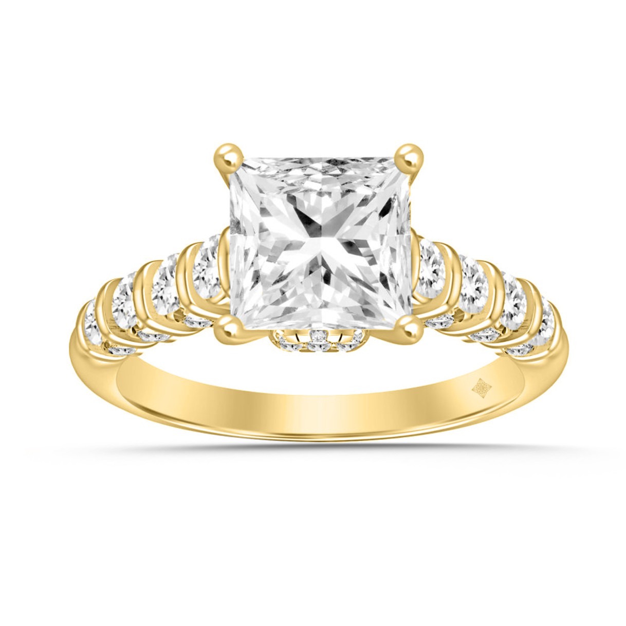 LADIES RINGS 2 1/2CT ROUND/PRINCESS DIAMOND 14K YELLOW GOLD (CENTER STONE PRINCESS DIAMOND 2.00CT) 1 LADIES RINGS 2 1/2CT ROUND/PRINCESS DIAMOND 14K YELLOW GOLD (CENTER STONE PRINCESS DIAMOND 2.00CT) - Image 1