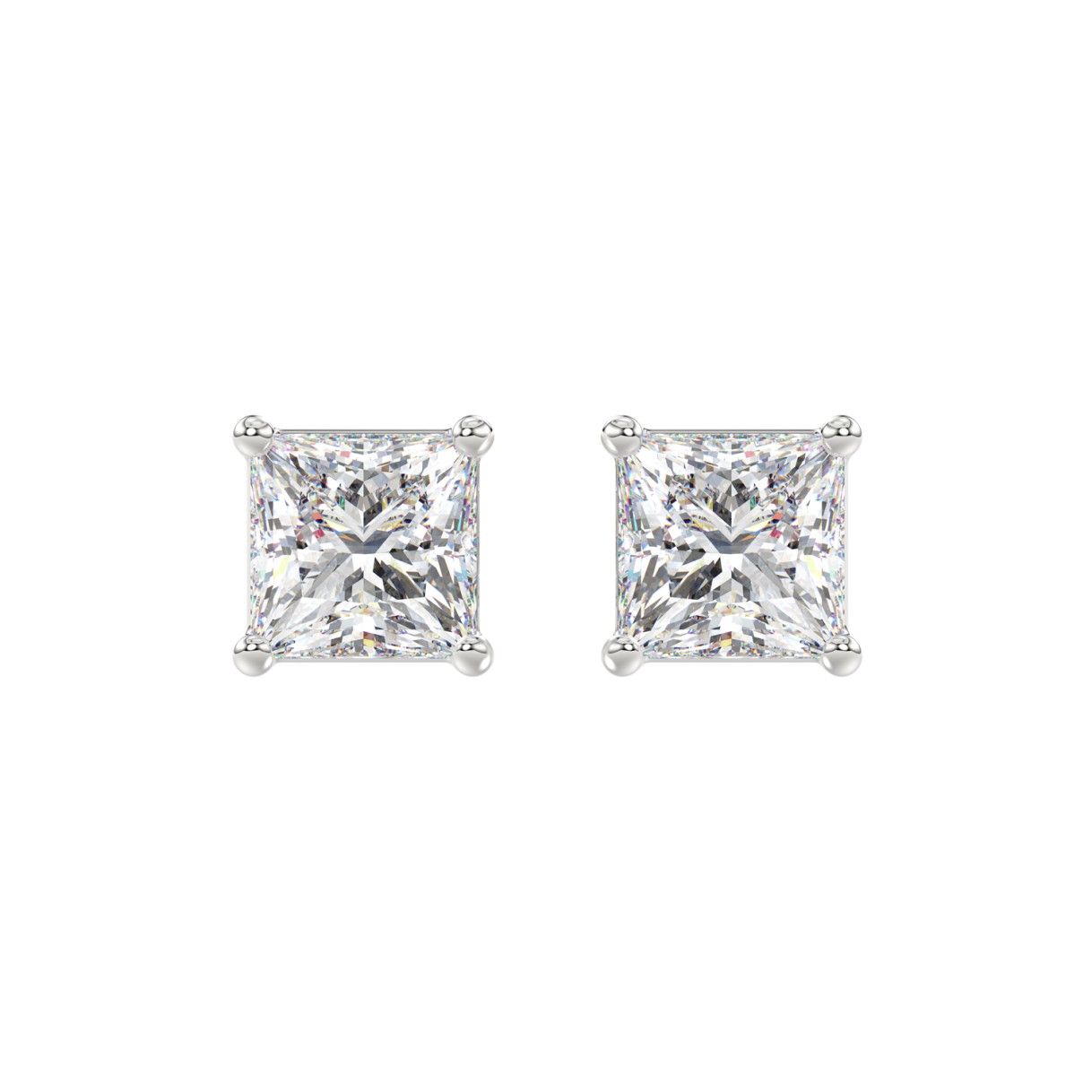 LADIES SOLITAIRE EARRINGS 4CT PRINCESS DIAMOND 14K WHITE GOLD 1 LADIES SOLITAIRE EARRINGS 4CT PRINCESS DIAMOND 14K WHITE GOLD - Image 1