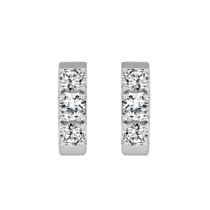 LADIES HOOP EARRINGS 1 1/2CT ROUND DIAMOND 14K WHITE GOLD