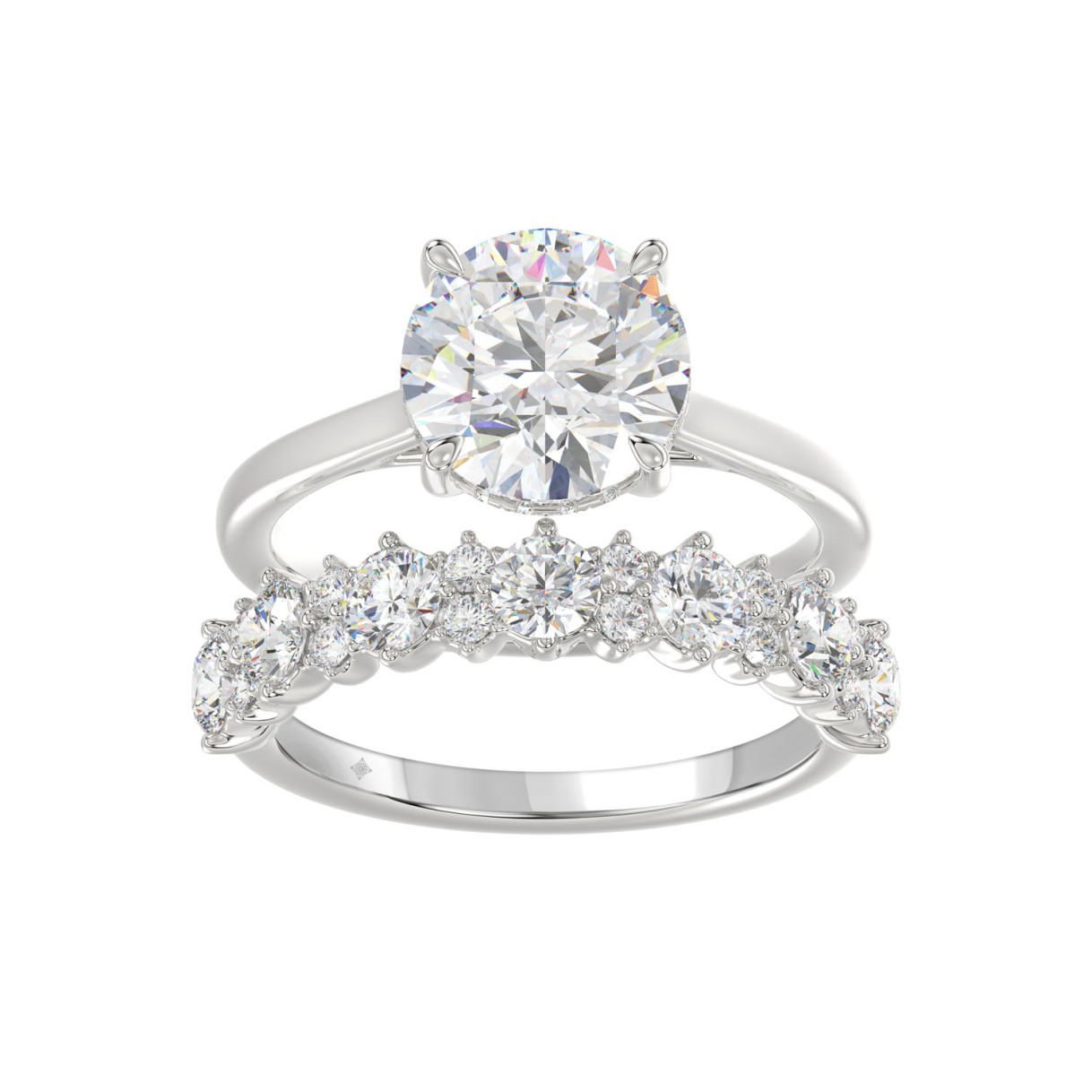 14K WHITE GOLD 4 3/8CT ROUND DIAMOND LADIES BRIDAL SET (CENTER STONE ROUND DIAMOND 3.00CT) 1 14K WHITE GOLD 4 3/8CT ROUND DIAMOND LADIES BRIDAL SET (CENTER STONE ROUND DIAMOND 3.00CT) - Image 1