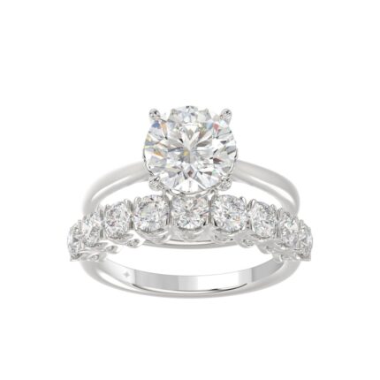LADIES BRIDAL SET 4 1/10CT ROUND DIAMOND 14K WHITE GOLD (CENTER STONE ROUND DIAMOND 2 1/2CT)
