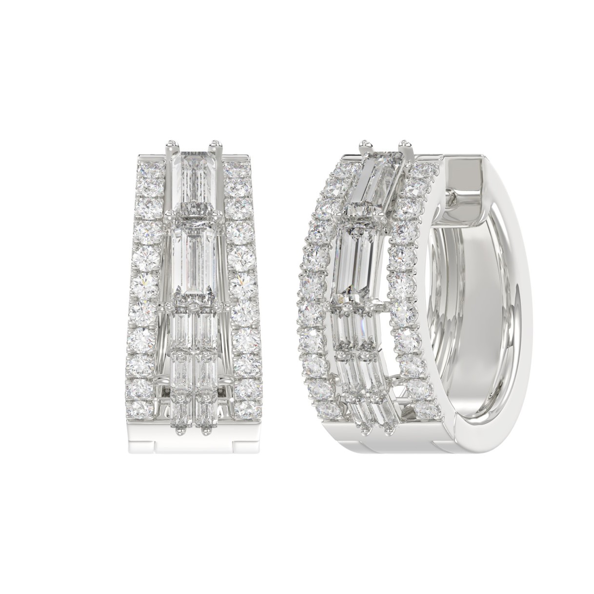 Classic 10K White Gold Round & Baguette Lab Grown Diamond ladies Hoop Earrings 3/4CT (Color F-G -Clarity VS1/VS2) 1 Classic 10K White Gold Round & Baguette Lab Grown Diamond ladies Hoop Earrings 3/4CT (Color F-G -Clarity VS1/VS2) - Image 1