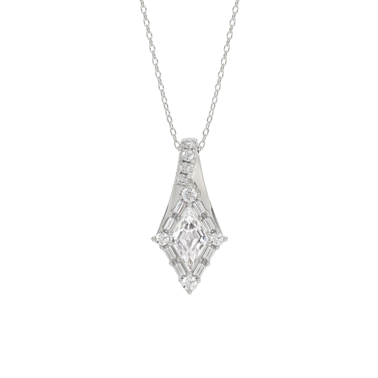 14K WHITE GOLD 1.00CT ROUND/BAGUETTE/KITE STEP CUT DIAMOND LADIES PENDANT 1 14K WHITE GOLD 1.00CT ROUND/BAGUETTE/KITE STEP CUT DIAMOND LADIES PENDANT - Image 1