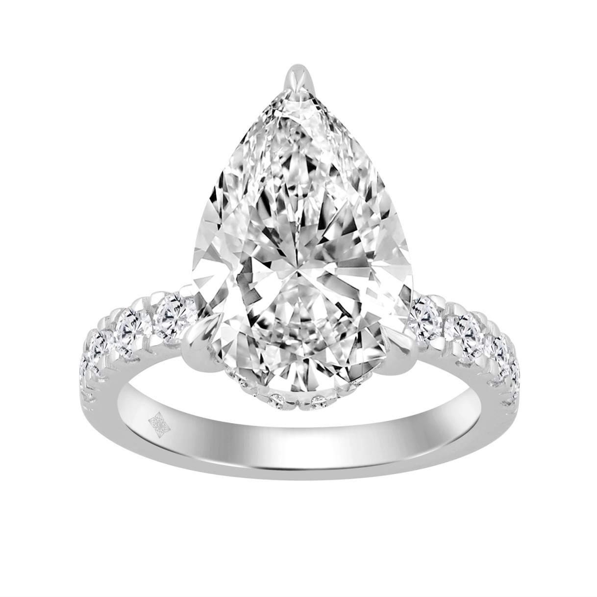 14K WHITE GOLD 4 3/4CT ROUND/PEAR DIAMOND LADIES RING (CENTER STONE PEAR DIAMOND 4CT) 1 14K WHITE GOLD 4 3/4CT ROUND/PEAR DIAMOND LADIES RING (CENTER STONE PEAR DIAMOND 4CT) - Image 1