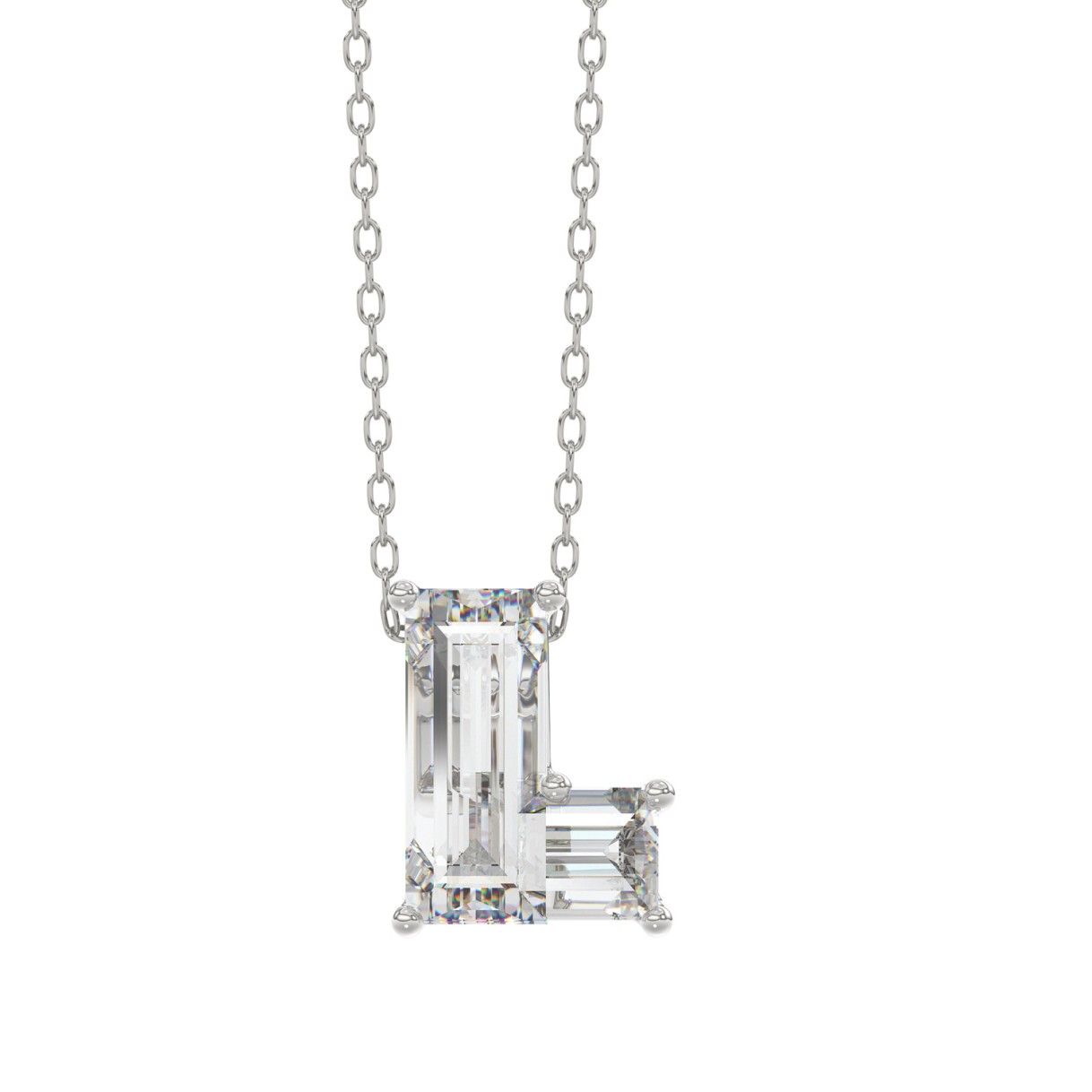 10K White Gold Diamond Initial “L” Pendant 1 1/3CT Fancy Cut Ladies Alphabet Charm with Chain 1 10K White Gold Diamond Initial “L” Pendant 1 1/3CT Fancy Cut Ladies Alphabet Charm with Chain - Image 1
