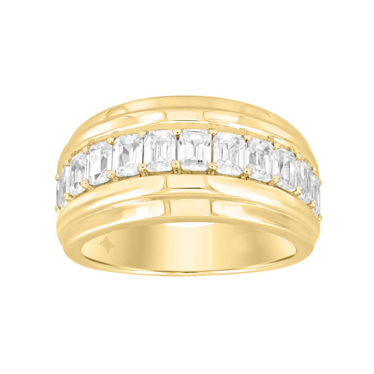 MEN'S BAND 3CT EMERALD DIAMOND 14K YELLOW GOLD 1 MEN'S BAND 3CT EMERALD DIAMOND 14K YELLOW GOLD - Image 1