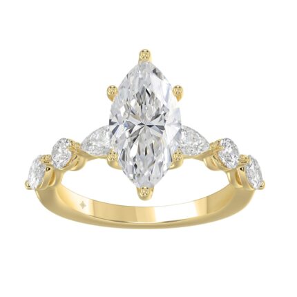 14K Yellow Gold Bridal Fashion Ring for Ladies 4CT Round & Marquise& Pear Cut Diamonds 3.00CT Marquise Center stone (Color F-G -Clarity VS1/V
