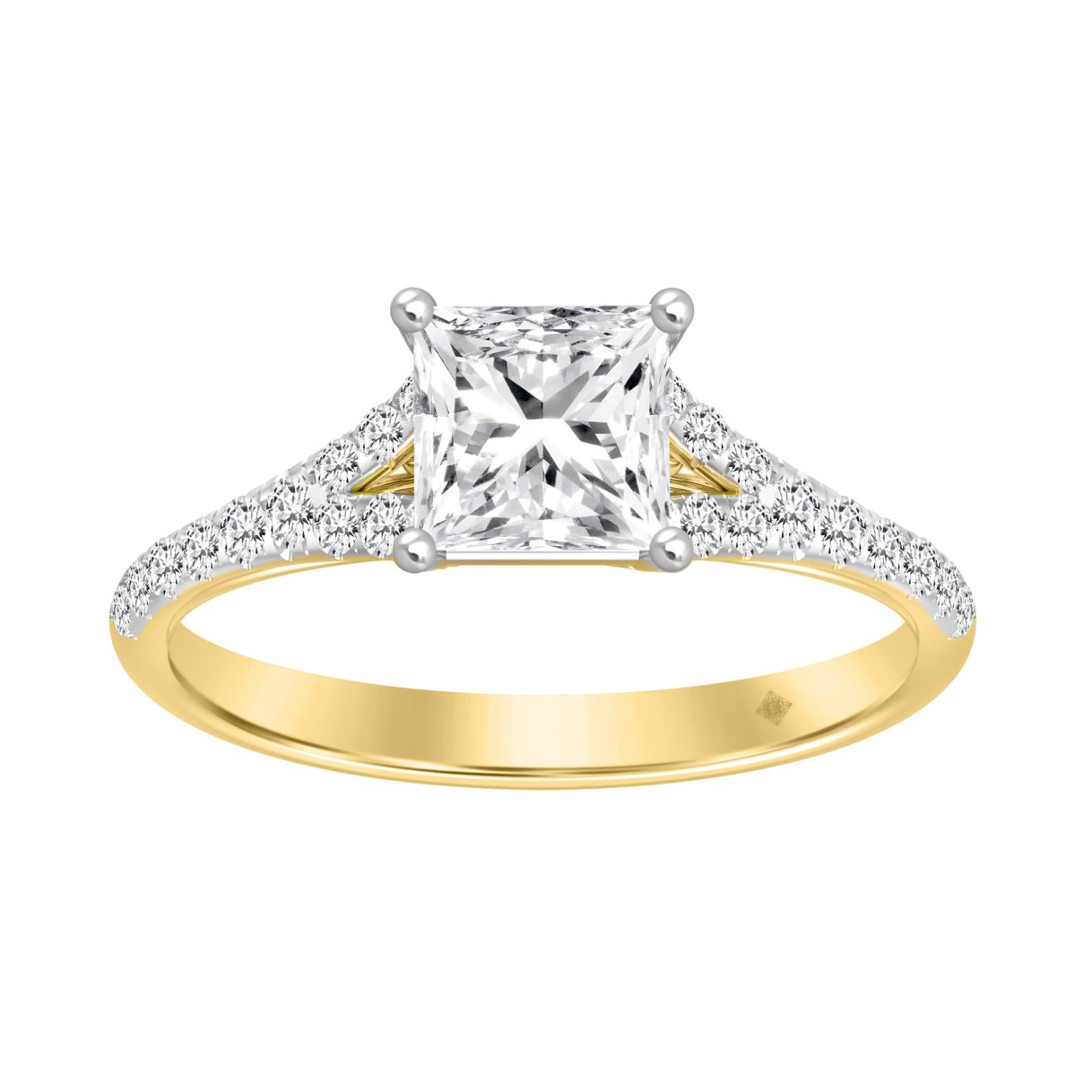 LADIES RING 1 1/4CT ROUND/PRINCESS DIAMOND 14K YELLOW GOLD (CENTER STONE PRINCESS DIAMOND 1CT) 1 LADIES RING 1 1/4CT ROUND/PRINCESS DIAMOND 14K YELLOW GOLD (CENTER STONE PRINCESS DIAMOND 1CT) - Image 1