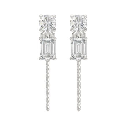 10K White Gold 3/4CT Emerald/Round cut Diamond Elegant Ladies Earring (Color F-G -Clarity VS1/VS2)