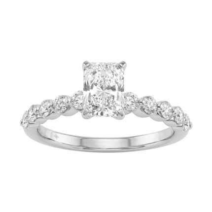 14K White Gold 1 1/2Ct Round & Radiant Lab-Grown Diamond Engagement Ring For Women 1Ct Radiant Center Stone (Color F-G -Clarity Vs1/Vs2)