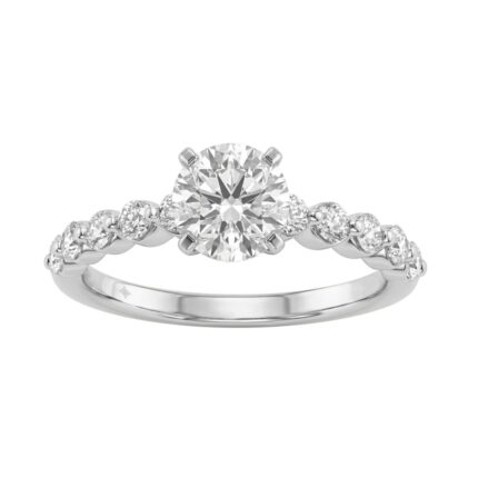 14K White Gold 1 1/2Ct Round Cut Lab-Grown Diamond Engagement Ring Elegant Ladies Ring 1Ct Round Center Stone (Color F-G -Clarity Vs1/Vs2)