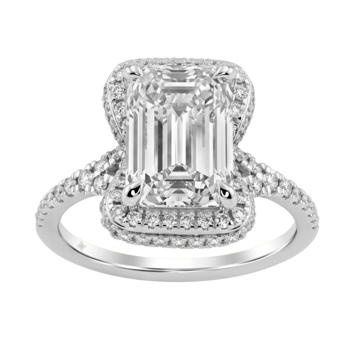 14K White Gold 4 1/2Ct Ladies Emerald-Cut Halo Engagement Ring 4Ct Emerald Center Stone & Round Diamond (Color F-G -Clarity Vs1/Vs2) 1 14K White Gold 4 1/2Ct Ladies Emerald-Cut Halo Engagement Ring 4Ct Emerald Center Stone & Round Diamond (Color F-G -Clarity Vs1/Vs2) - Image 1