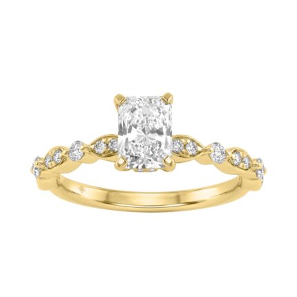 14K Yellow Gold Radiant Cut Diamond Ladies Engagement Ring 1 1/4Ct With 1.00 Ct Center & Round Side Diamonds 1Ct Radiant Center Stone (Color F-G