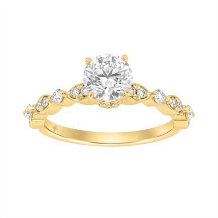 Lab Grown Diamond Engagement Ring 1 1/4Ct Yellow Gold 14K Round Brilliant Cut Ring With 1.00 Ct Center Stone For Women (Color F-G -Clarity Vs1/Vs2)