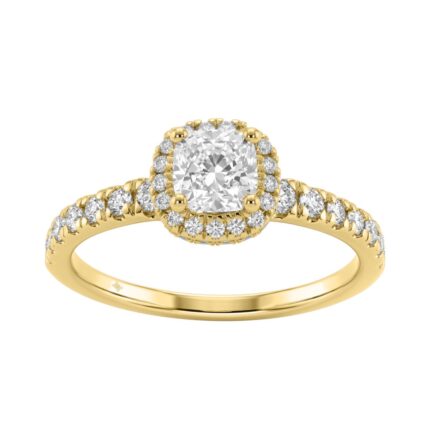 Ladies 14K Yellow Gold Engagement Ring With 1 1/4Ct Round & Cushion Lab-Grown Diamonds Fine Jewelry 3/4Ct Cushion Center Stone (Color F-G -Clarity Vs1