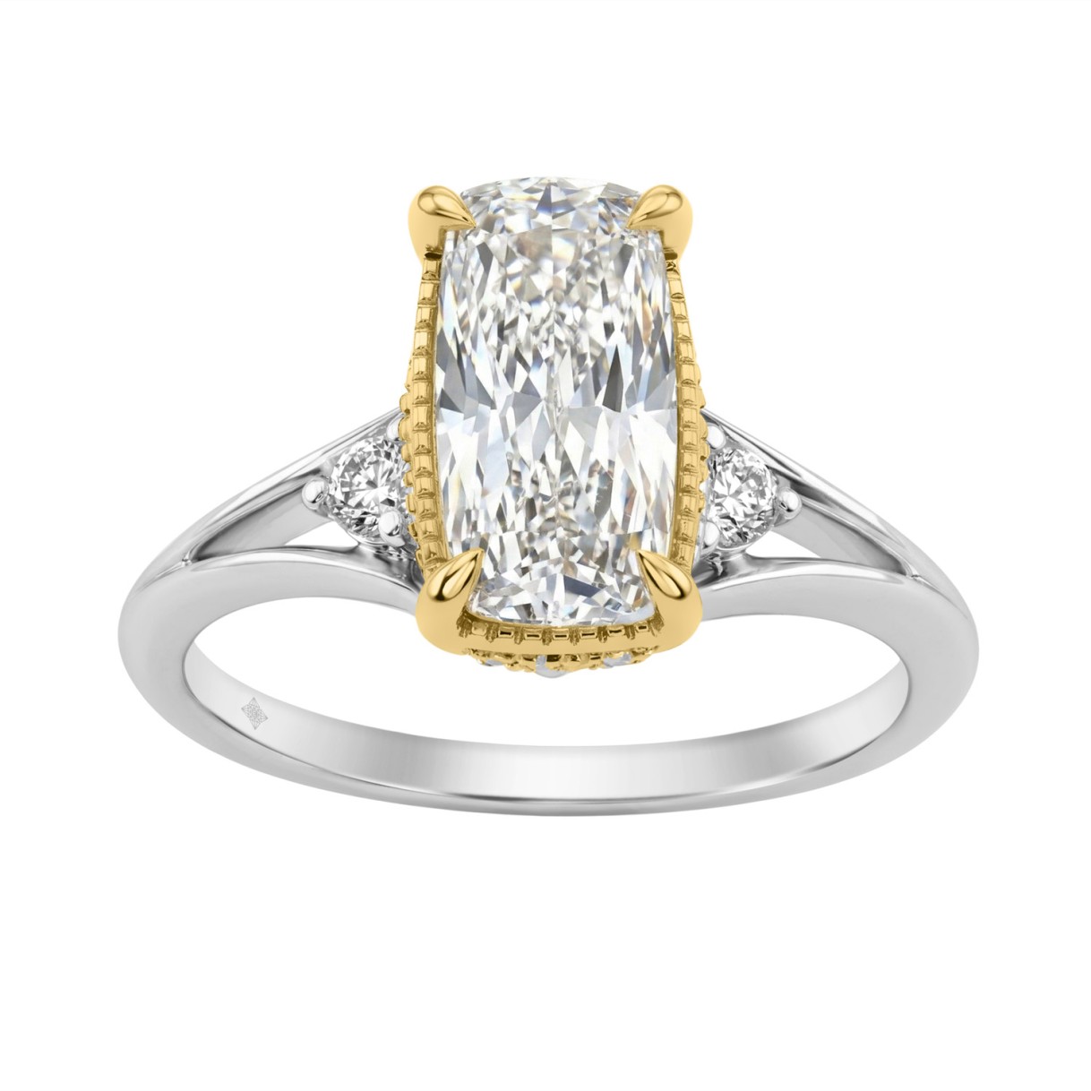 Luxury 14K White/Yellow Gold Diamond Engagement Ring 2 1/4Ct Elongated Cushion Center With Round Side Stones, Women Ring 2Ct Cushion Center Stone (Col 1 Luxury 14K White/Yellow Gold Diamond Engagement Ring 2 1/4Ct Elongated Cushion Center With Round Side Stones, Women Ring 2Ct Cushion Center Stone (Col - Image 1