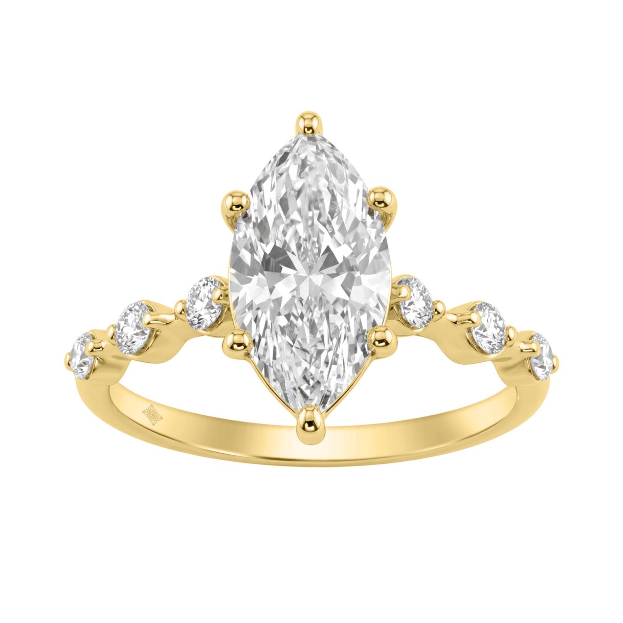 Women 14K Yellow Gold 2 1/4Ct Lab Grown Diamond Ring Marquise Cut With Round Side Stone Engagement Ring 2.00Ct Marquise Center Stone (Color F-G -Clari 1 Women 14K Yellow Gold 2 1/4Ct Lab Grown Diamond Ring Marquise Cut With Round Side Stone Engagement Ring 2.00Ct Marquise Center Stone (Color F-G -Clari - Image 1