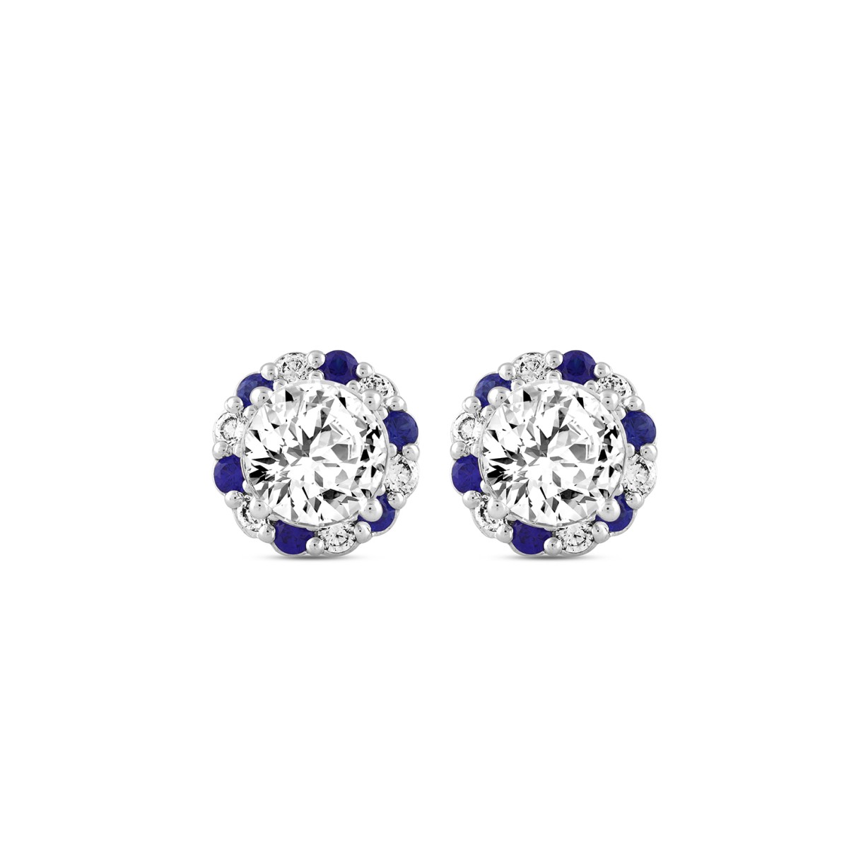 14K WHITE GOLD 2 5/8CT ROUND/ ROUND BLUE SAPPHIRE DIAMOND LADIES EARRING (CENTER STONE ROUND DIAMOND 2CT) 1 14K WHITE GOLD 2 5/8CT ROUND/ ROUND BLUE SAPPHIRE DIAMOND LADIES EARRING (CENTER STONE ROUND DIAMOND 2CT) - Image 1