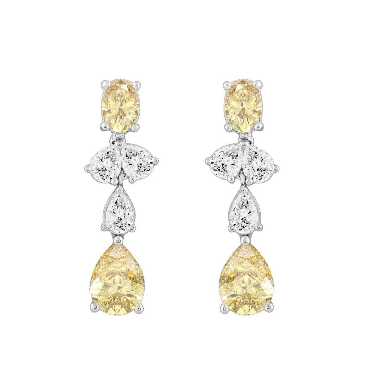 14K WHITE GOLD 3 1/2CT OVAL/PEAR DIAMOND LADIES EARRINGS (YELLOW PEAR DIAMOND 3/4CT/YELLOW OVAL DIAMOND 1/2CT) 1 14K WHITE GOLD 3 1/2CT OVAL/PEAR DIAMOND LADIES EARRINGS (YELLOW PEAR DIAMOND 3/4CT/YELLOW OVAL DIAMOND 1/2CT) - Image 1