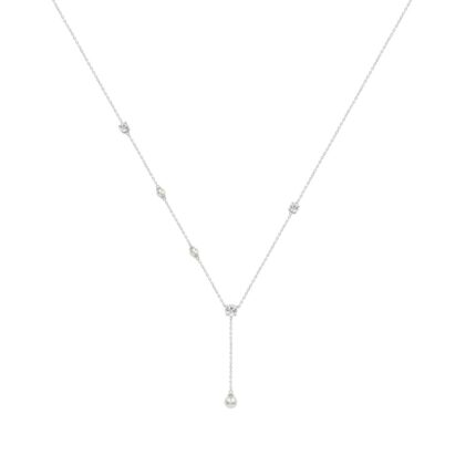 10K White Gold Diamond & Pearl Necklace For 1/2Ct Round Diamond Elegant Drop Necklace, Classic Ladies Fine Jewelry (Color F-G -Clarity Vs1/Vs2)