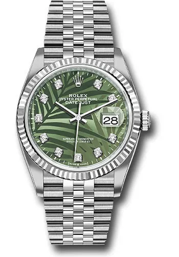 Rolex Datejust Olive Green Palm Motif Diamond 6 Dial on Jubilee Ref 126234 with New Style Card (green) 2023