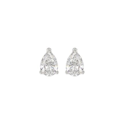 LADIES SOLITAIRE EARRINGS 1CT PEAR DIAMOND 14K WHITE GOLD