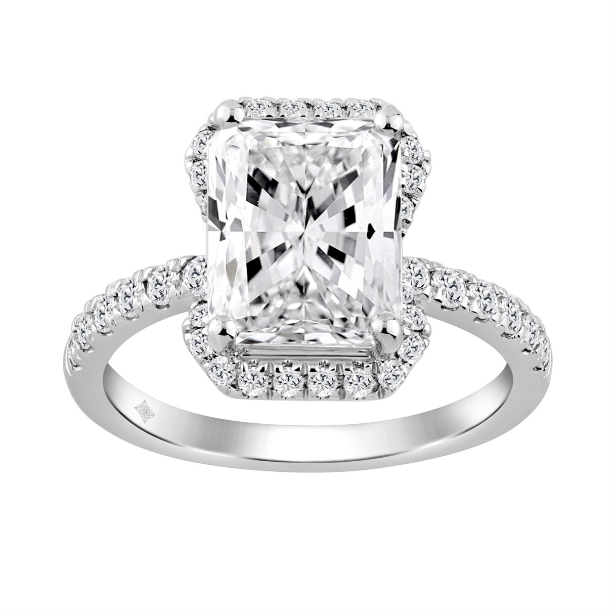 Ladies 14K White Gold Ladies Elegance-Ring 4 1/2CT Round & Radiant Lab Grown Cut Diamond 4.00CT Radiant Center stone (Color F-G -Clarity VS1/VS2) 1 Ladies 14K White Gold Ladies Elegance-Ring 4 1/2CT Round & Radiant Lab Grown Cut Diamond 4.00CT Radiant Center stone (Color F-G -Clarity VS1/VS2) - Image 1
