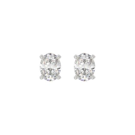 LADIES SOLITAIRE EARRINGS 1 1/2CT OVAL DIAMOND 14K WHITE GOLD