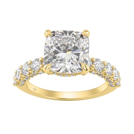 Ladies 14K Yellow Gold Diamond Ladies Engagement Ring 5 1/2Ct Round Cut With Cushion Diamond 4Ct Cushion Center Stone (Color F-G -Clarity Vs1/Vs2)