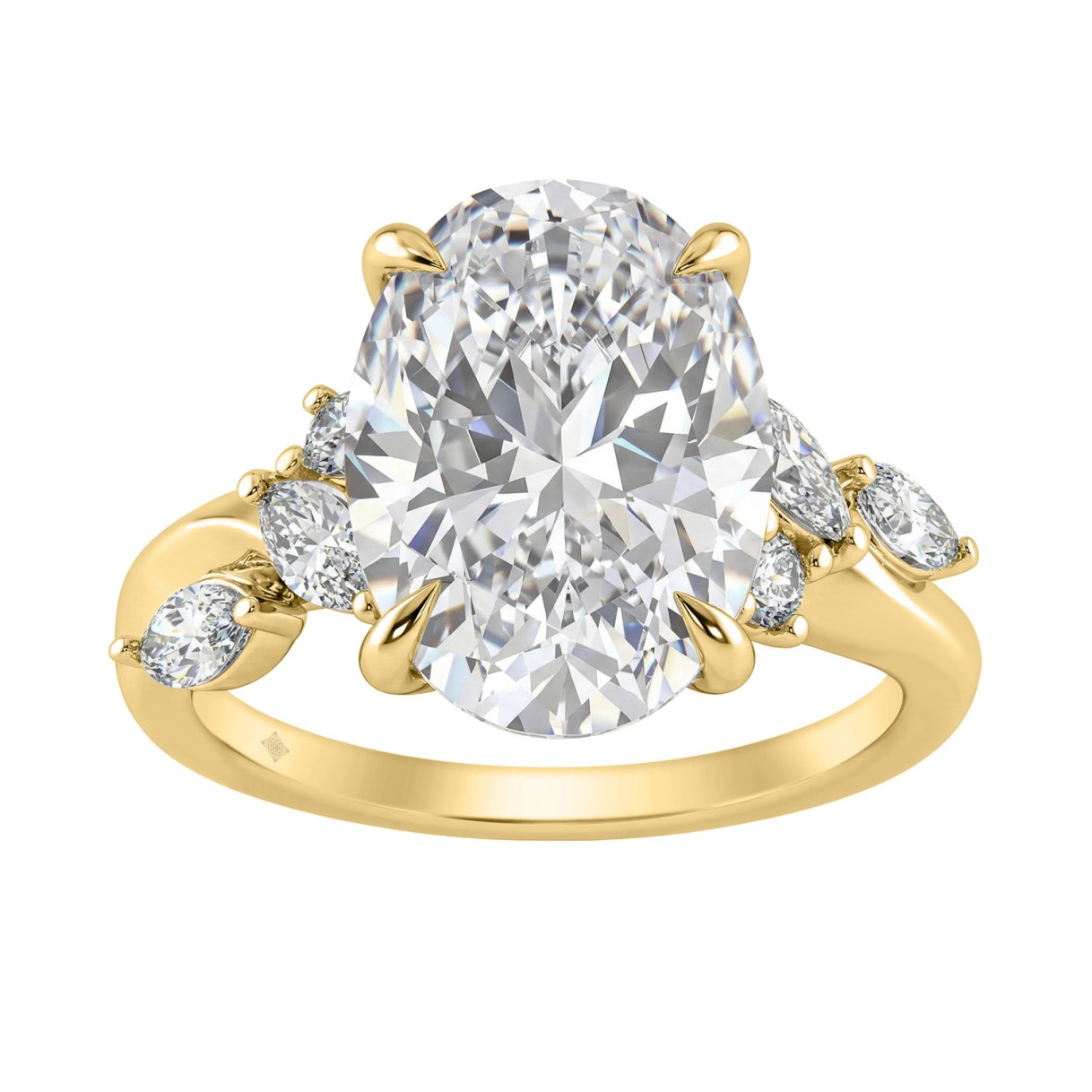 14K Yellow Gold 5 1/2Ct Lab-Grown Diamond Engagement Ring For Women 5Ct Oval Center Stone With Marquise/Round Side Stones, Luxury Bridal Ring (Color F 1 14K Yellow Gold 5 1/2Ct Lab-Grown Diamond Engagement Ring For Women 5Ct Oval Center Stone With Marquise/Round Side Stones, Luxury Bridal Ring (Color F - Image 1