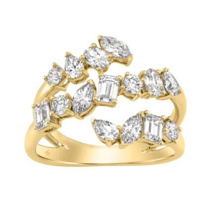 Elegant 14K Yellow Gold 1 1/2Ct Diamond Ring Mixed Cuts: Round, Marquise, Pear, Emerald & Oval, Women?S Fashion Jewelry (Color F-G -Clarity Vs1/Vs2)