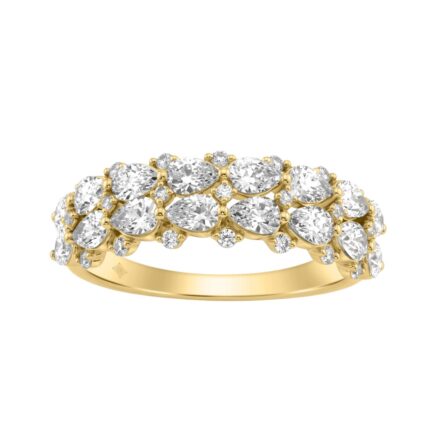 Elegant 14K Yellow Gold 1 3/4Ct Lab Grown Diamond Fashion Ring Alternating Round & Pear Stones, Women Fashion Jewelry (Color F-G -Clarity Vs1/Vs2)