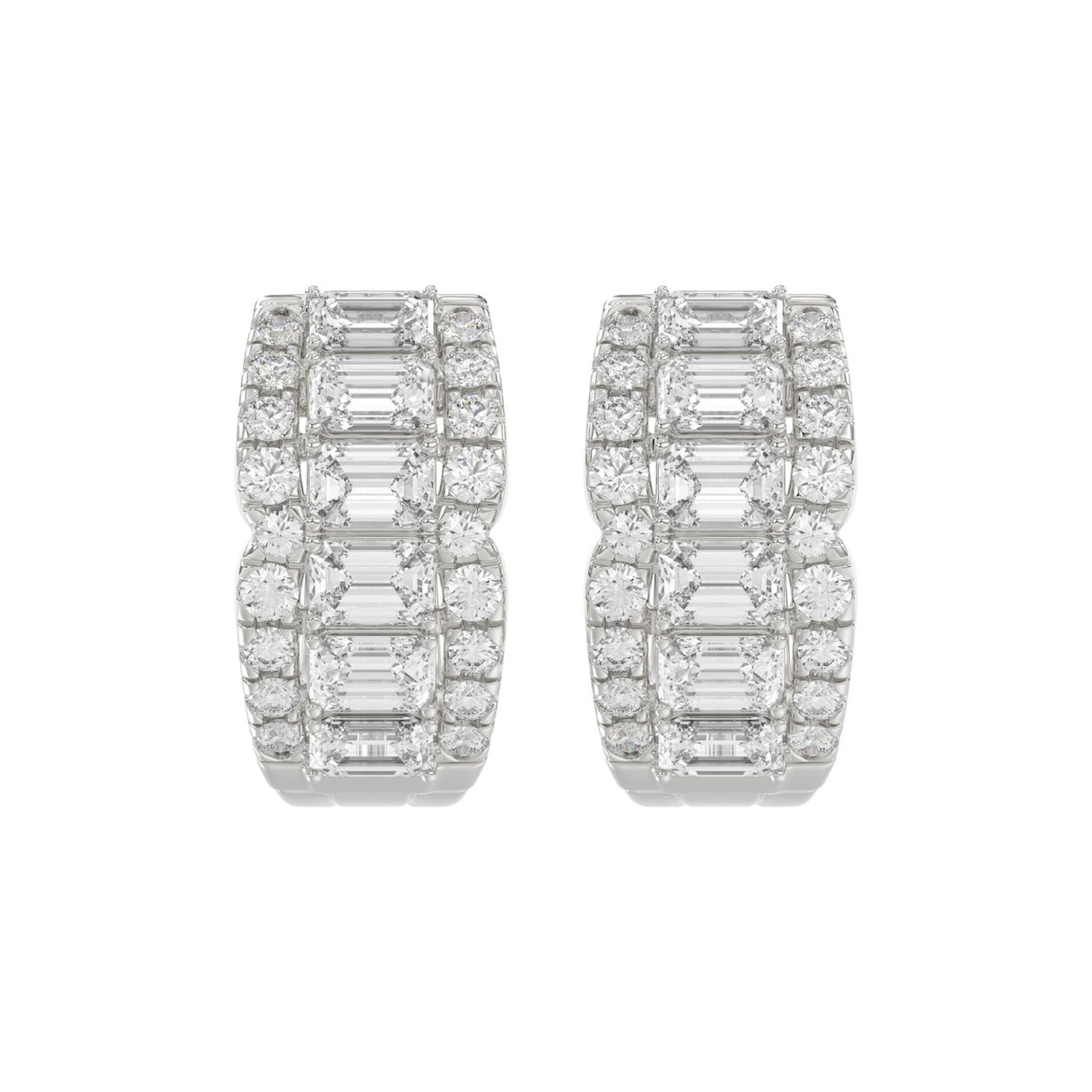 14K WHITE GOLD 1 3/4CT ROUND/EMERALD DIAMOND HOOP EARRINGS 1 14K WHITE GOLD 1 3/4CT ROUND/EMERALD DIAMOND HOOP EARRINGS - Image 1