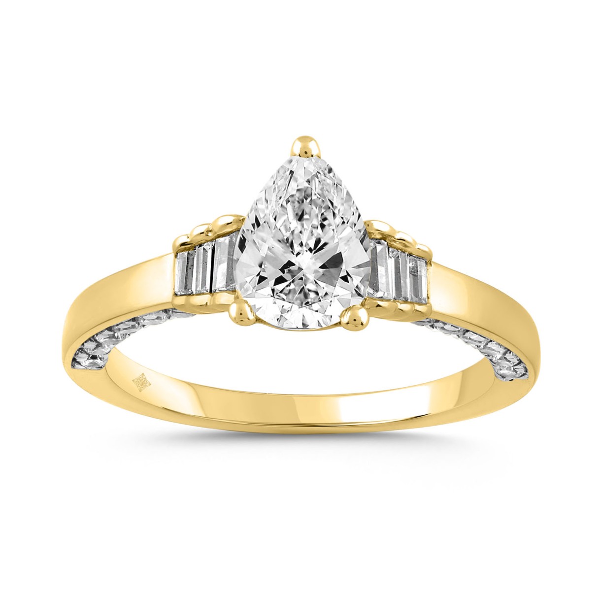 LADIES RING 2.00CT ROUND/BAGUETTE/PEAR DIAMOND 14K YELLOW GOLD (CENTER STONE PEAR DIAMOND 1 1/2CT) 1 LADIES RING 2.00CT ROUND/BAGUETTE/PEAR DIAMOND 14K YELLOW GOLD (CENTER STONE PEAR DIAMOND 1 1/2CT) - Image 1