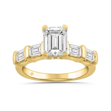 LADIES RING 3 1/4CT ROUND/EMERALD DIAMOND 14K YELLOW GOLD (CENTER STONE EMERALD DIAMOND 2.00CT)
