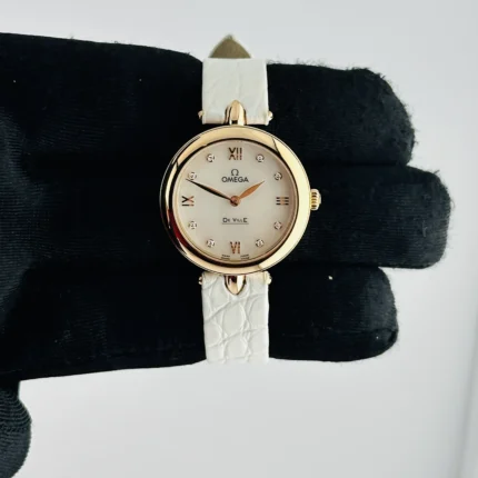 Omega De Ville Prestige White MOP Dial on Leather Ref 424.53.27.60.55.002 with Card