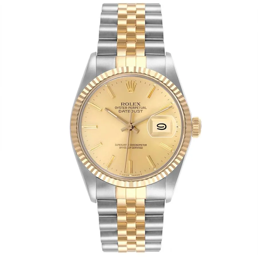 Rolex Datejust Champagne Stick Dial on D-Link Jubilee Ref 16013 with Papers 1988 1 Rolex Datejust Champagne Stick Dial on D-Link Jubilee Ref 16013 with Papers 1988 - Image 1