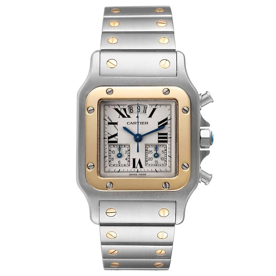 Cartier Santos Chronoflex White Roman Dial on 2-Tone Bracelet Ref 2425 1 Cartier Santos Chronoflex White Roman Dial on 2-Tone Bracelet Ref 2425 - Image 1