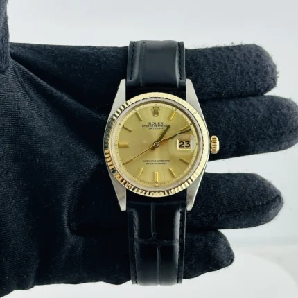 Rolex Datejust Champagne Stick Dial on Generic Leather Band Ref 1601