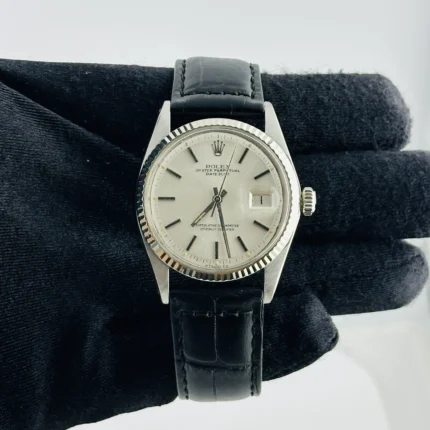 Rolex Datejust Silver Stick Sigma Dial on Generic Leather Band Ref 1601