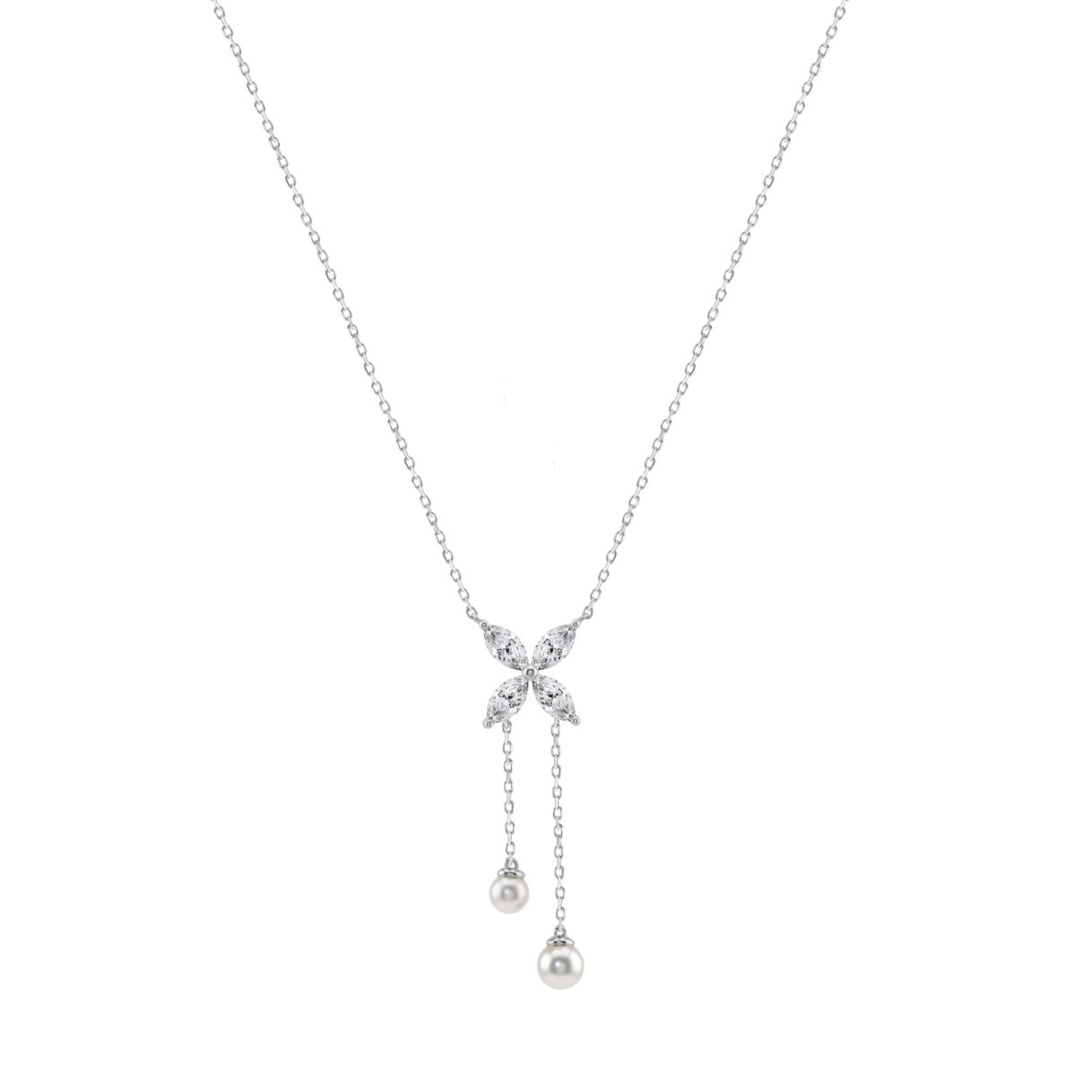 Elegant 10K White Gold Marquise Diamond 3/4Ct & Pearl Butterfly Drop Necklace Fine Jewelry Gift For Her (Color F-G Clarity Vs1/Vs2) 1 Elegant 10K White Gold Marquise Diamond 3/4Ct & Pearl Butterfly Drop Necklace Fine Jewelry Gift For Her (Color F-G Clarity Vs1/Vs2) - Image 1