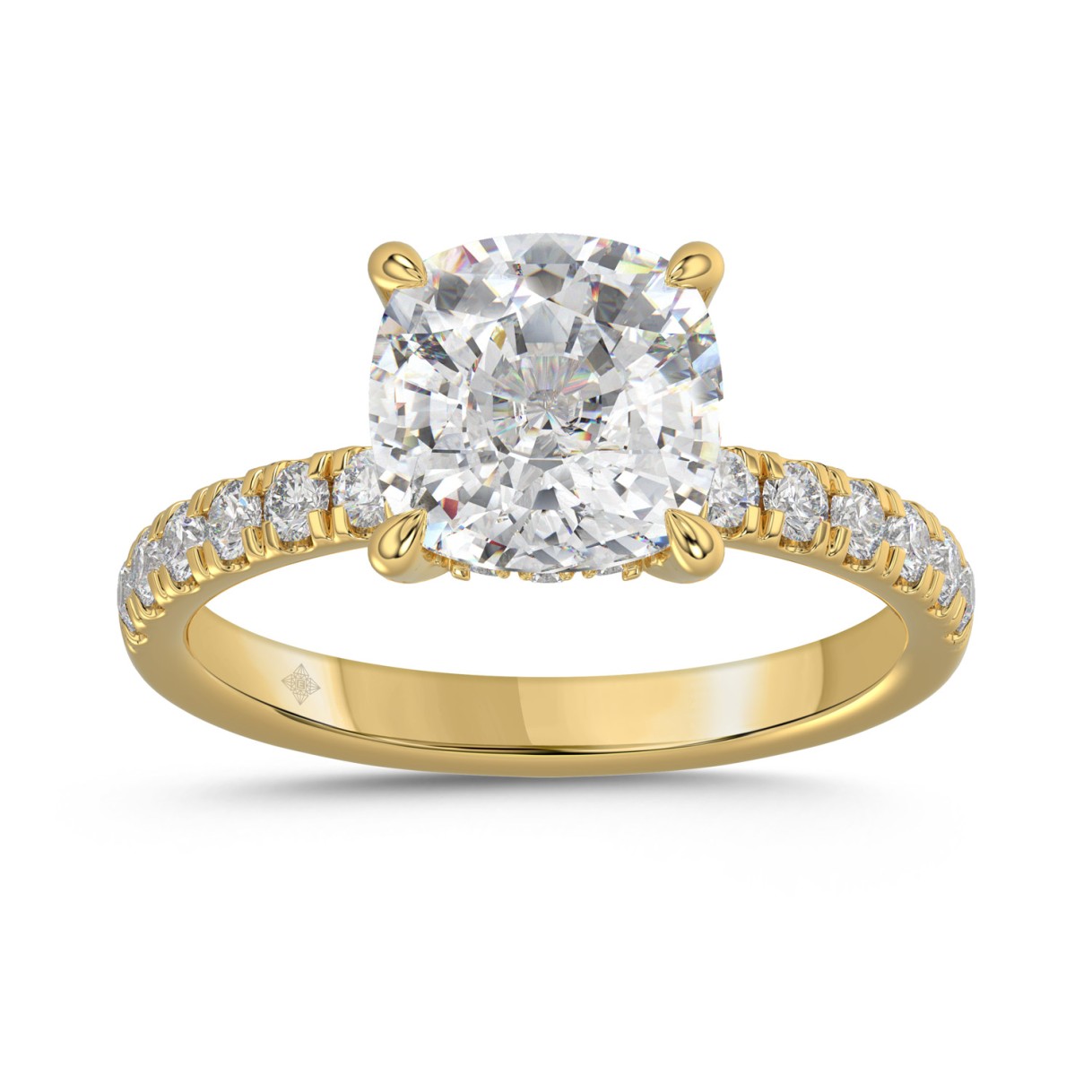 14K YELLOW GOLD 3 1/2CT ROUND/CUSHION DIAMOND LADIES RING (CENTER STONE CUSHION DIAMOND 3CT) 1 14K YELLOW GOLD 3 1/2CT ROUND/CUSHION DIAMOND LADIES RING (CENTER STONE CUSHION DIAMOND 3CT) - Image 1